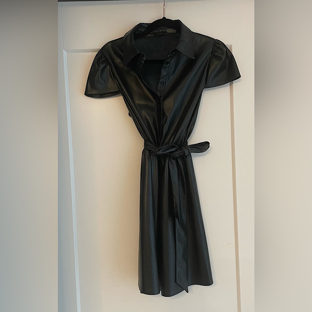Alice + Olivia Malinda Vegan Leather Shirt Dress